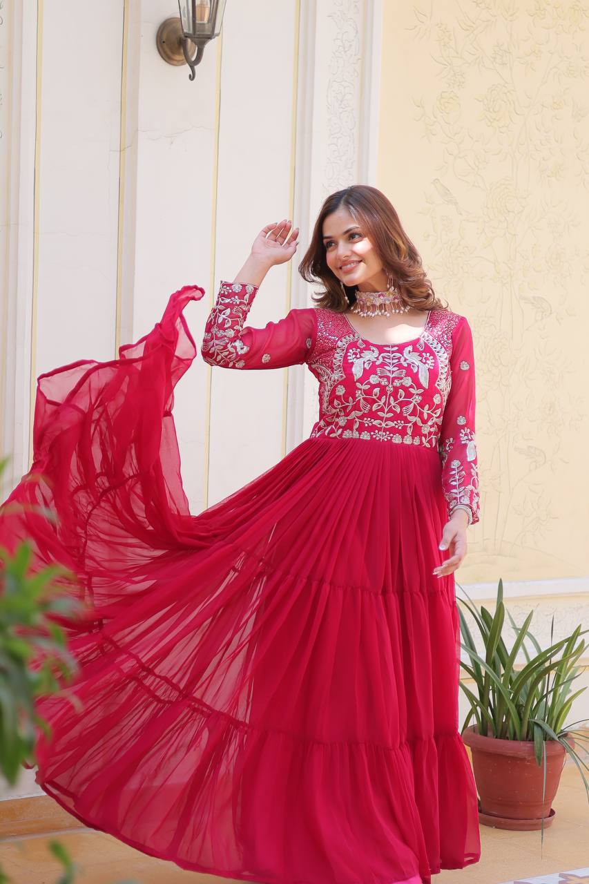 Festive Wear Pink Color Faux Georgette And Sequence Work Beautiful Gown