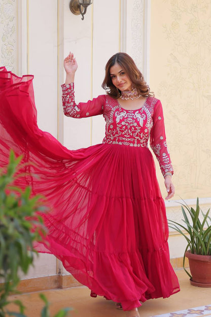 Festive Wear Pink Color Faux Georgette And Sequence Work Beautiful Gown