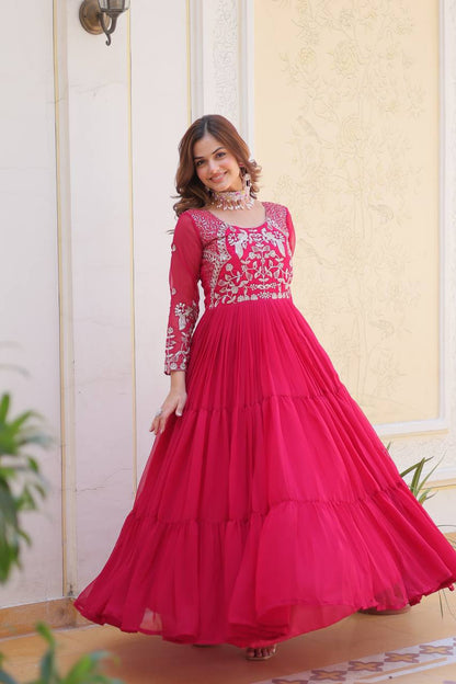 Festive Wear Pink Color Faux Georgette And Sequence Work Beautiful Gown