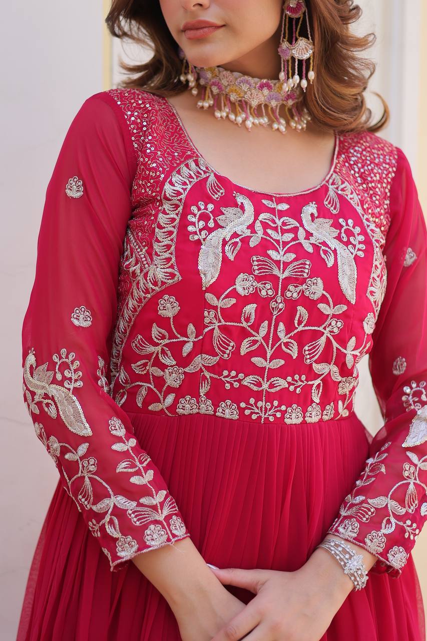 Festive Wear Pink Color Faux Georgette And Sequence Work Beautiful Gown