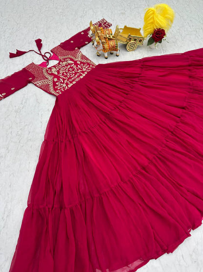 Festive Wear Pink Color Faux Georgette And Sequence Work Beautiful Gown