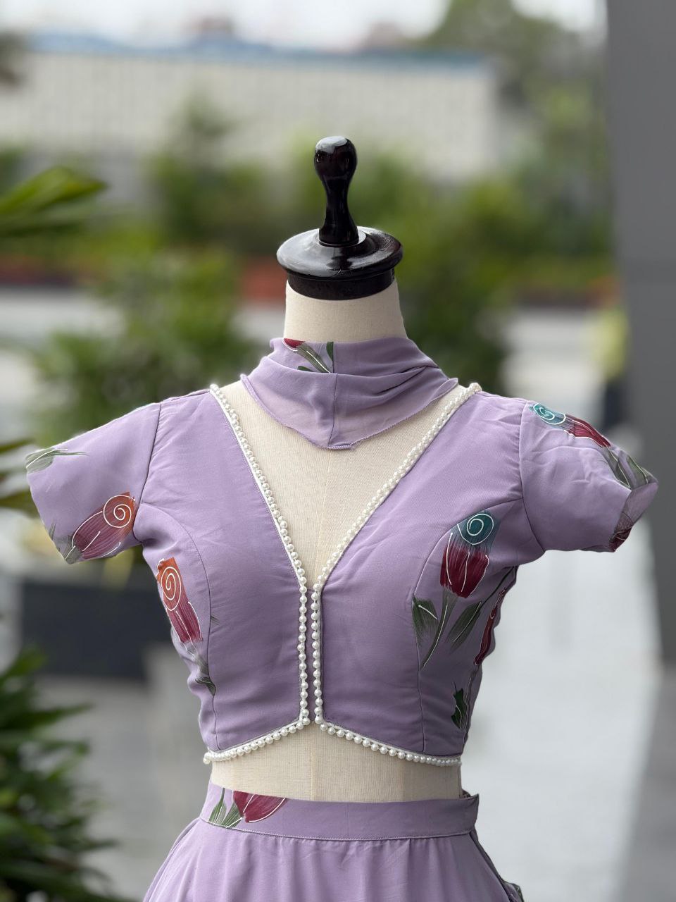 Wedding Wear Lavender Color Hand Painted Pure Georgette Lehenga Set