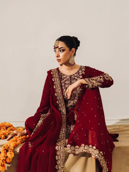Party Wear Maroon Color Velvet Embroidered Pakistani Suit Set