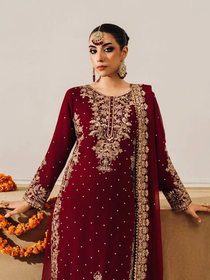 Party Wear Maroon Color Velvet Embroidered Pakistani Suit Set