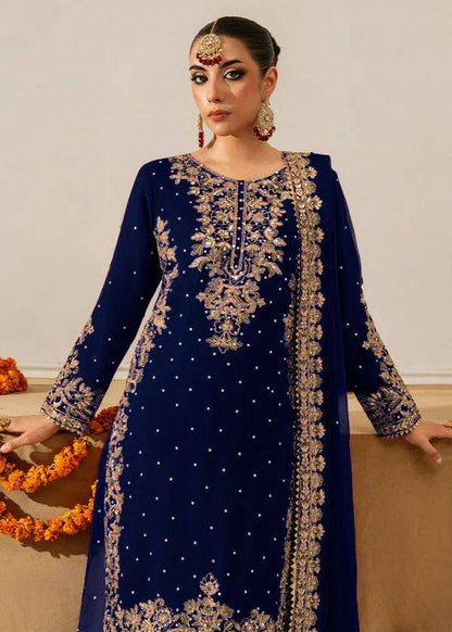 Ceremony Wear Blue Color Velvet Embroidered Pakistani Suit Set