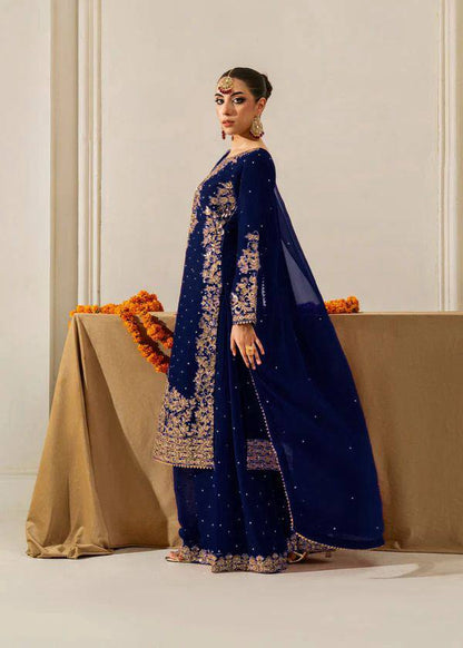 Ceremony Wear Blue Color Velvet Embroidered Pakistani Suit Set