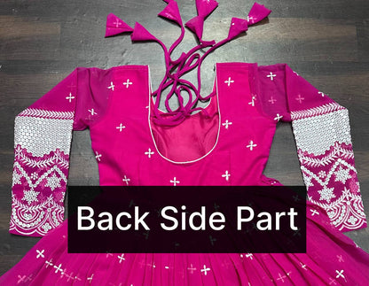 Ravishing Pink Color Faux Blooming With Heavy Sequins And Thread Embroidered Work Gown