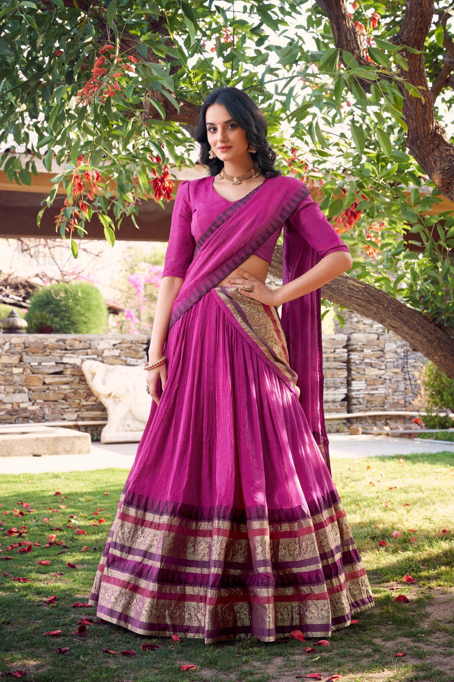 Latest Pink Color Pure Chanderi Plain With Zari Weaving Work Border Lehenga Choli