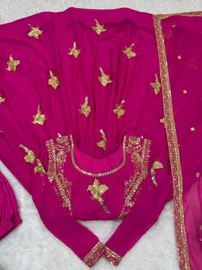 Wedding Wear Pink Color Georgette Thread Work Anarkali Gown