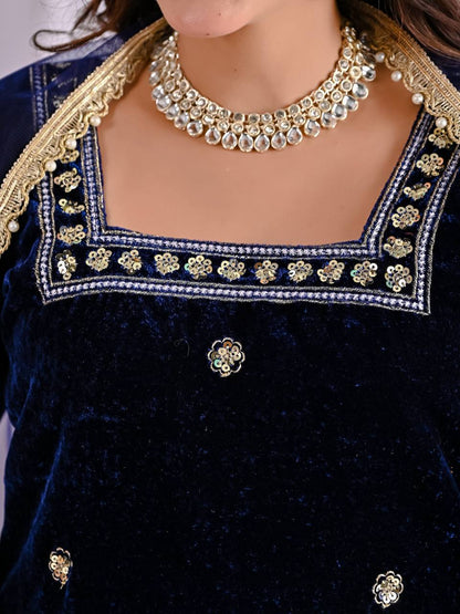 Party Wear Navy Blue Color Designer Heavy Velvet Suit Set