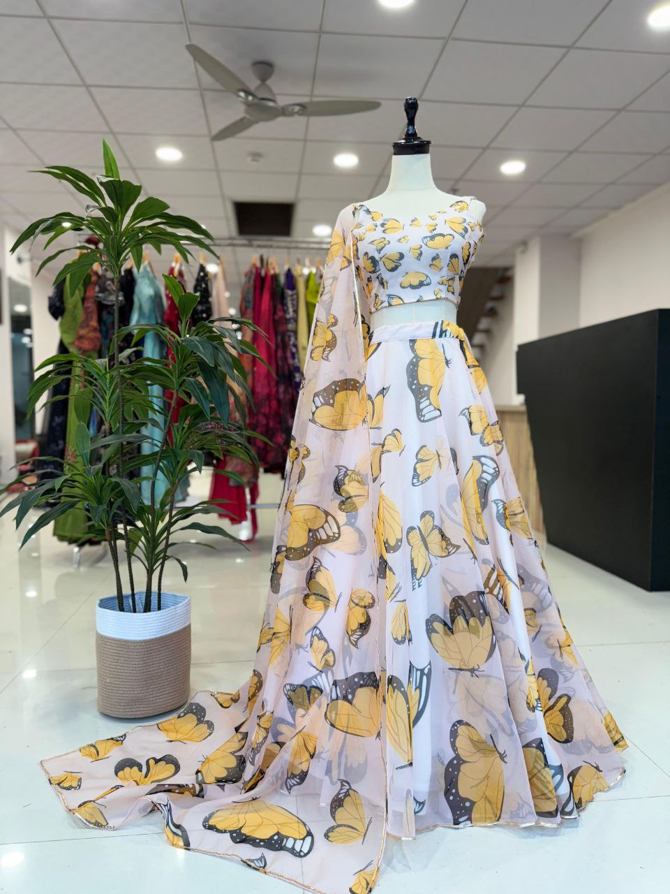 Reception Wear Yellow Color Pure Organza Silk Digital Printed Designer Lehenga Choli