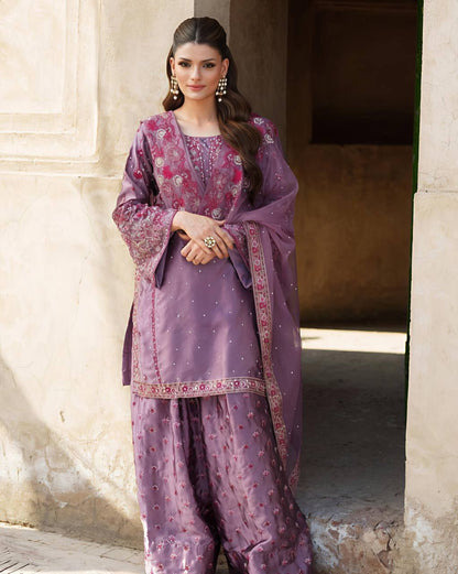 Alluring Lavender Color Heavy Faux Georgette With Embroidery Sequence Work Sharara Suit