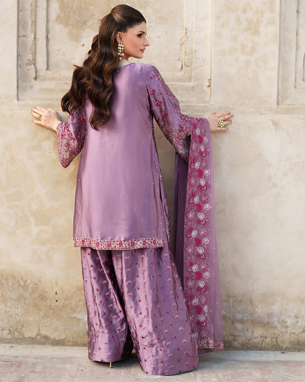 Alluring Lavender Color Heavy Faux Georgette With Embroidery Sequence Work Sharara Suit