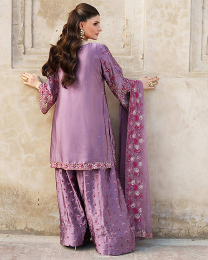 Alluring Lavender Color Heavy Faux Georgette With Embroidery Sequence Work Sharara Suit