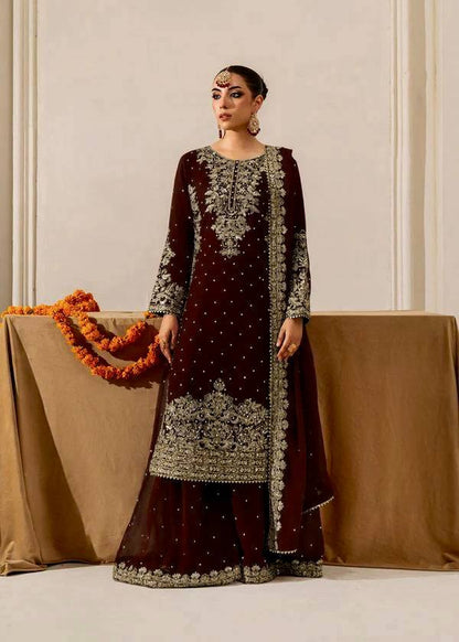 Elegant Brown Color Velvet Embroidered Pakistani Suit Set