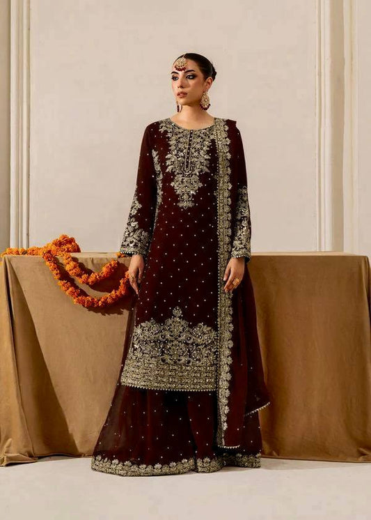 Elegant Brown Color Velvet Embroidered Pakistani Suit Set