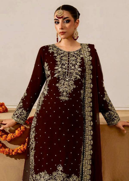 Elegant Brown Color Velvet Embroidered Pakistani Suit Set