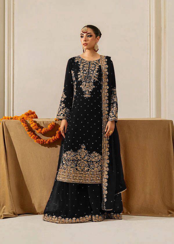 Function Wear Black Color Velvet Embroidered Pakistani Suit Set
