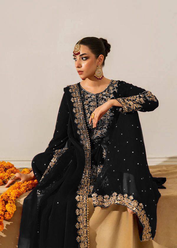 Function Wear Black Color Velvet Embroidered Pakistani Suit Set
