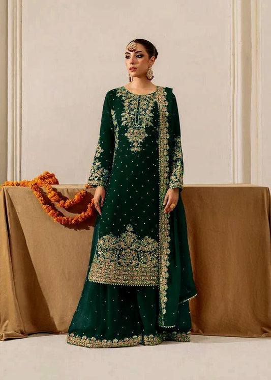 Function Wear Green Color Velvet Embroidered Pakistani Suit Set