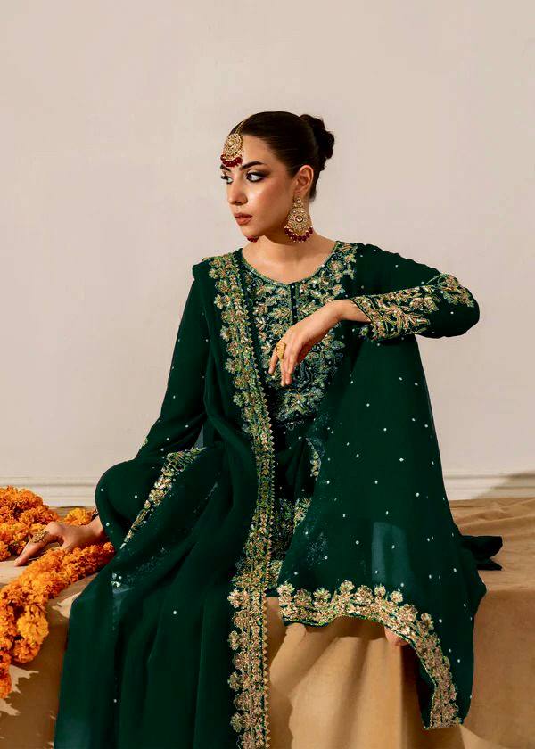 Function Wear Green Color Velvet Embroidered Pakistani Suit Set