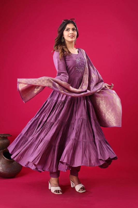 Occasion Wear Purple Color Heavy Embroidery Sequence Work Gown With Dupatta