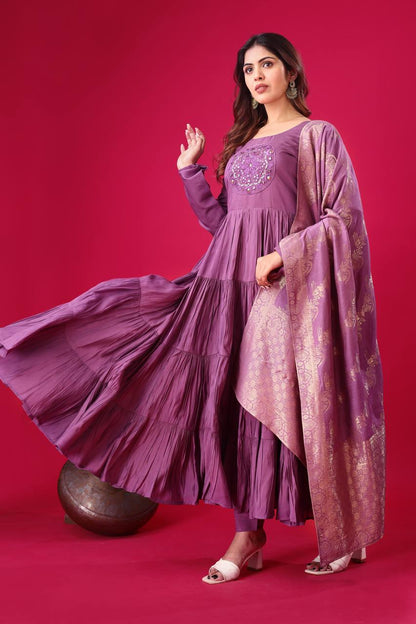Occasion Wear Purple Color Heavy Embroidery Sequence Work Gown With Dupatta
