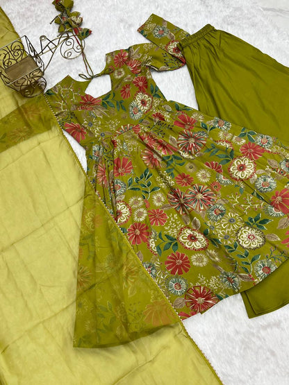 Wedding Wear Green Color Chanderi Designer Palazzo Suit