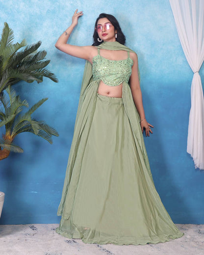 Mesmerizing Pista Green Color Heavy Tabby Silk With Embroidery Sequins Work Lehenga Choli