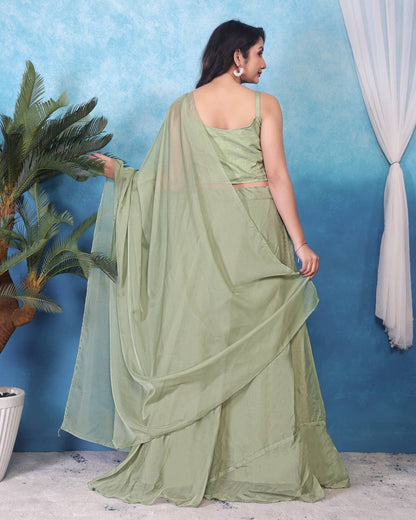 Mesmerizing Pista Green Color Heavy Tabby Silk With Embroidery Sequins Work Lehenga Choli