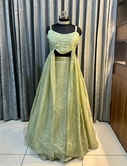 Mesmerizing Pista Green Color Heavy Tabby Silk With Embroidery Sequins Work Lehenga Choli