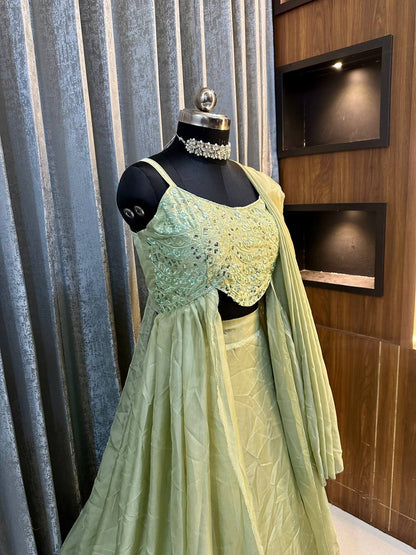 Mesmerizing Pista Green Color Heavy Tabby Silk With Embroidery Sequins Work Lehenga Choli