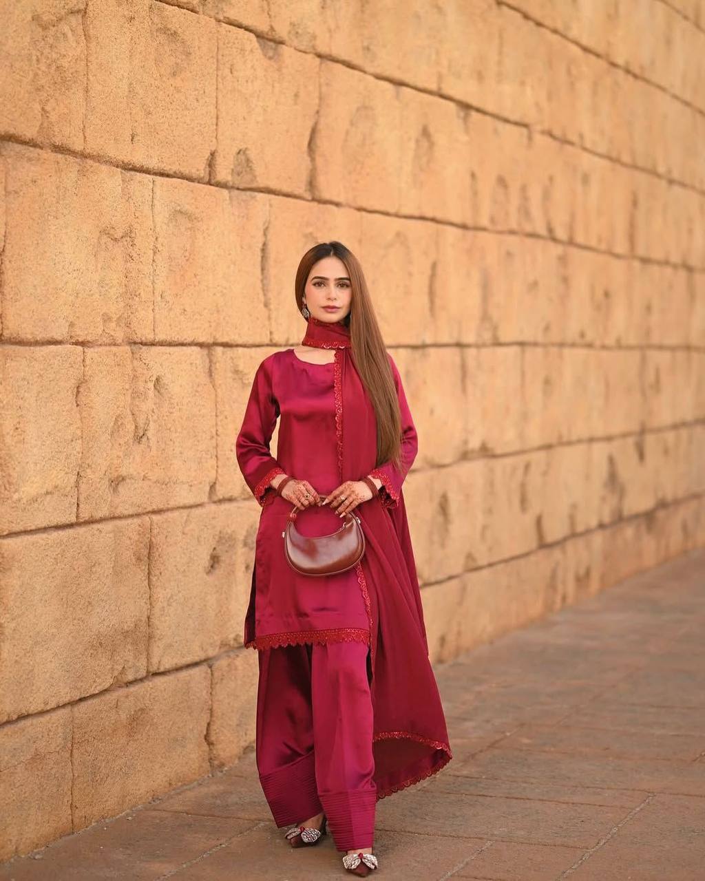 Blissful Red Color French Crape With Sequence Embroidered Work Salwar Suit