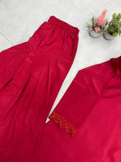 Blissful Red Color French Crape With Sequence Embroidered Work Salwar Suit