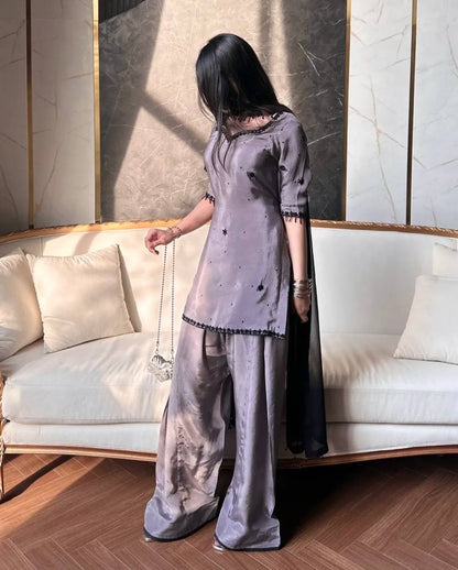 Admiring Purple Color Sequence Embroidered Plazzo Suit With Dupaptta