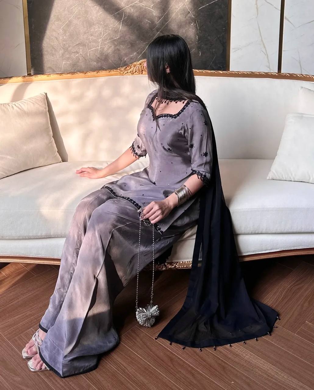 Admiring Purple Color Sequence Embroidered Plazzo Suit With Dupaptta