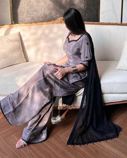 Admiring Purple Color Sequence Embroidered Plazzo Suit With Dupaptta