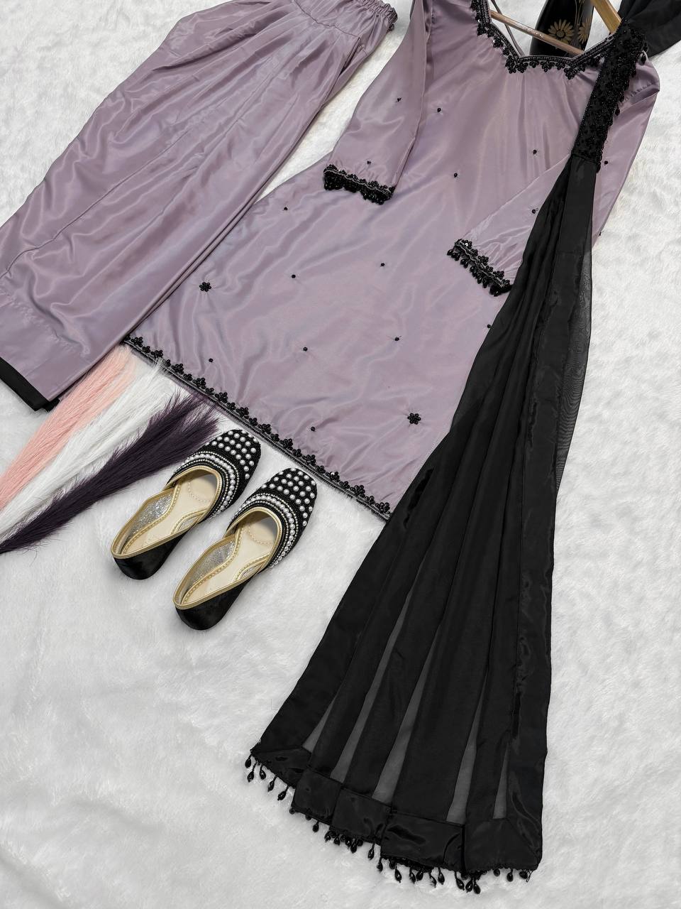 Admiring Purple Color Sequence Embroidered Plazzo Suit With Dupaptta