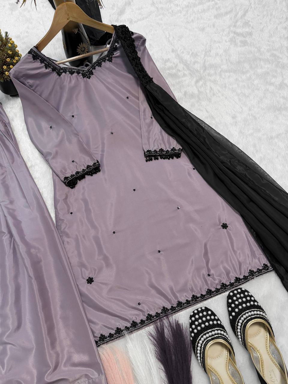 Admiring Purple Color Sequence Embroidered Plazzo Suit With Dupaptta