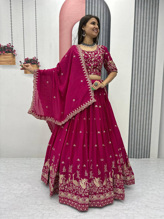 Function Wear Pink Color Chinon Embroidery Thread Work Designer Lehenga Choli