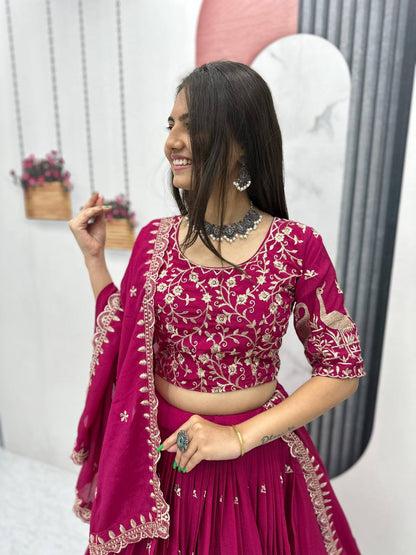 Function Wear Pink Color Chinon Embroidery Thread Work Designer Lehenga Choli
