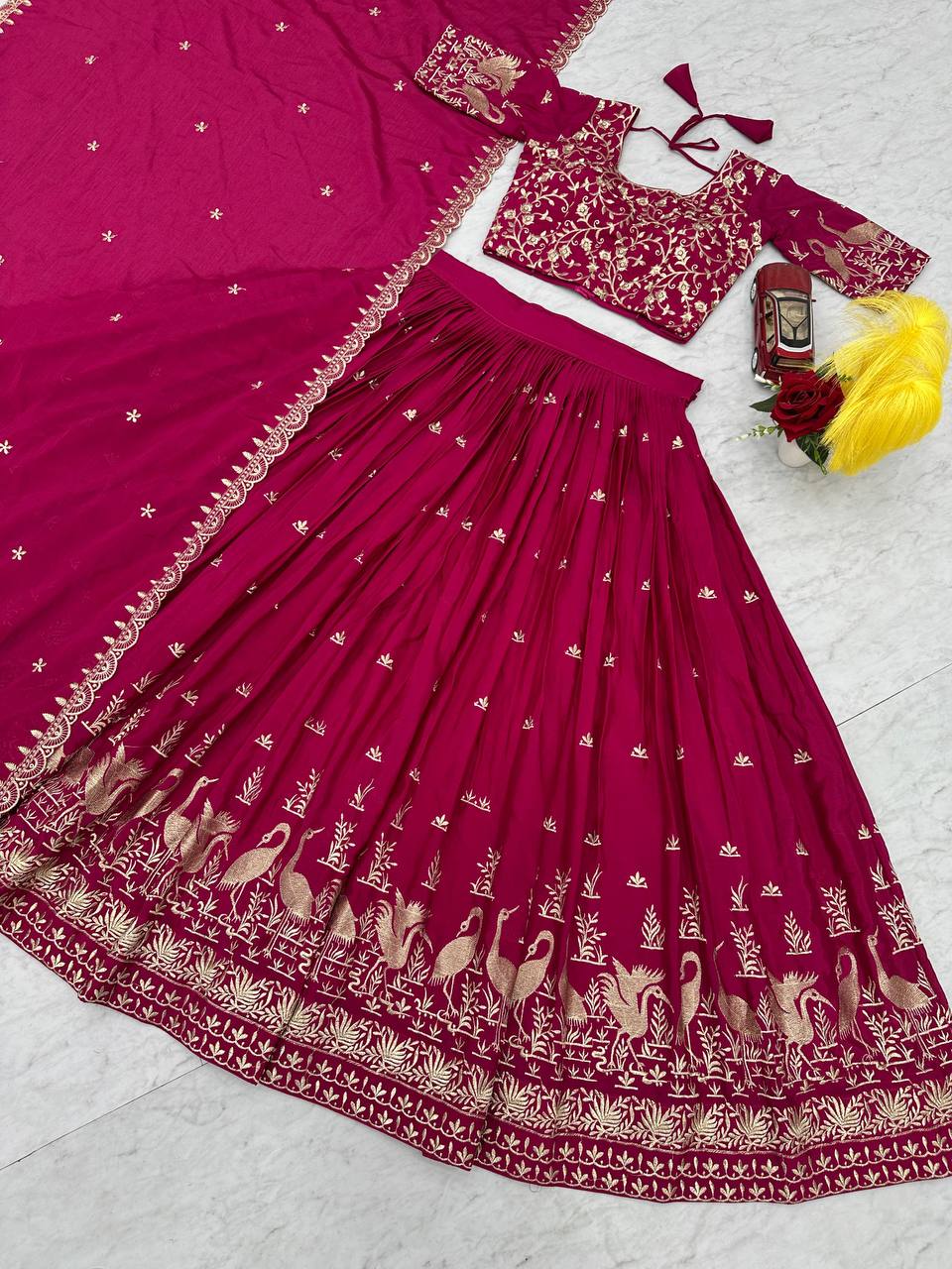 Function Wear Pink Color Chinon Embroidery Thread Work Designer Lehenga Choli