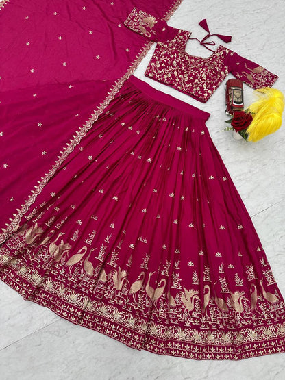 Function Wear Pink Color Chinon Embroidery Thread Work Designer Lehenga Choli
