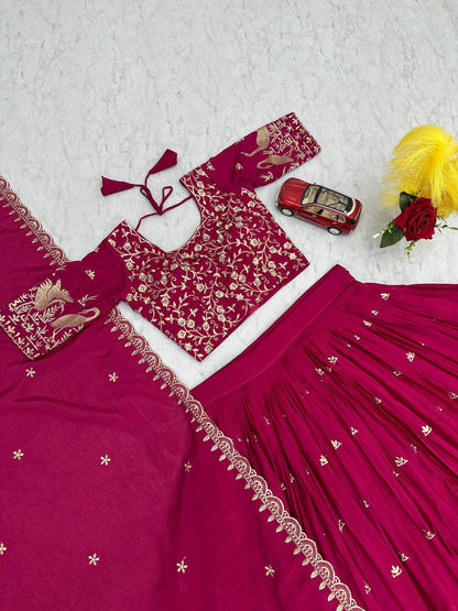 Function Wear Pink Color Chinon Embroidery Thread Work Designer Lehenga Choli