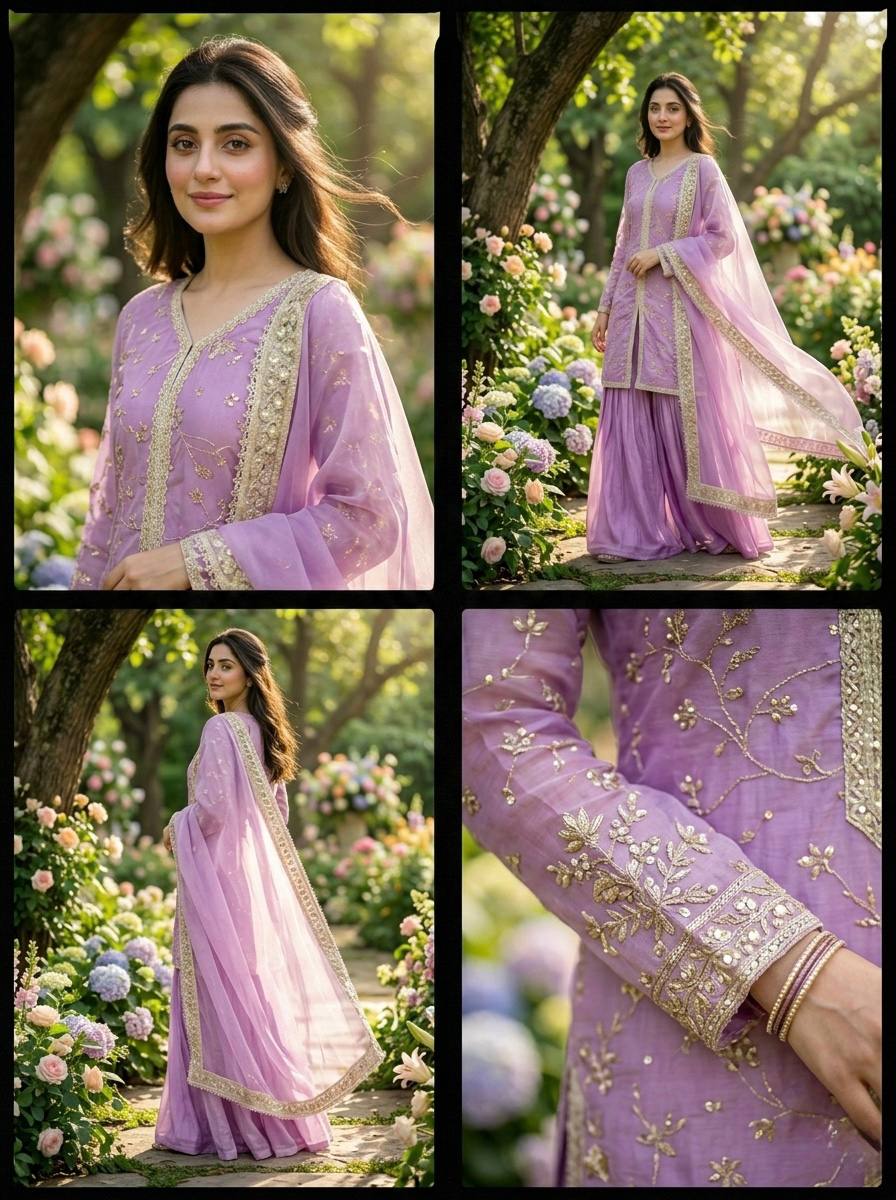 Lavender Color Fendi Silk Embroidered Palazzo Suit Set