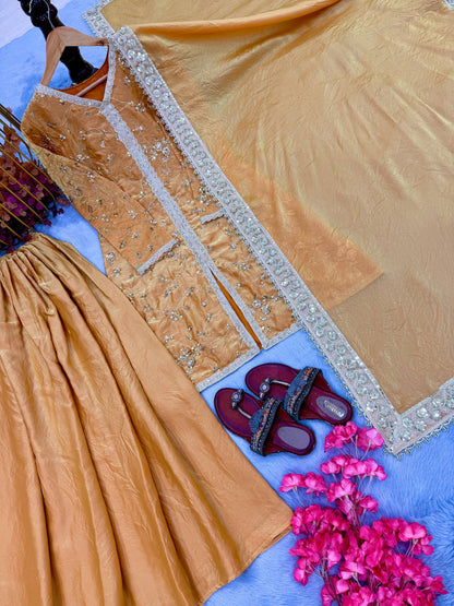 Haldi Wear Yellow Color Fendi Silk Embroidered Palazzo Suit Set