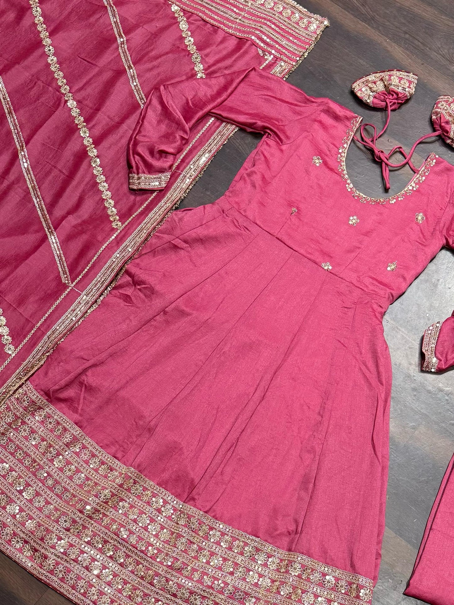 Good Looking Embroidery Work Pink Color Gown