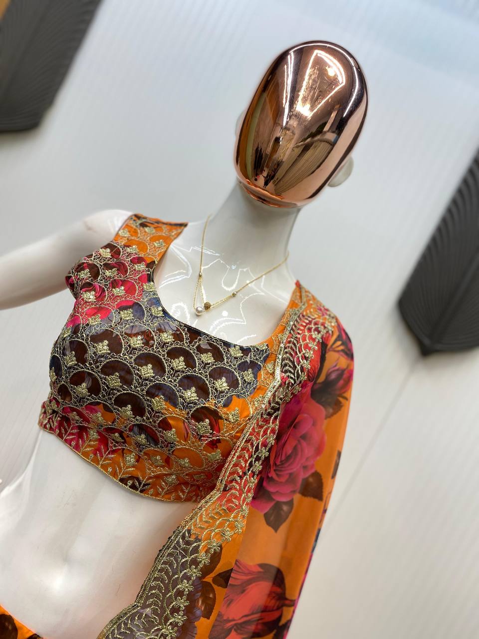 Ravishing Multi Color Tabby Organza Printed With Sequences Embroidery Work Lehenga Choli