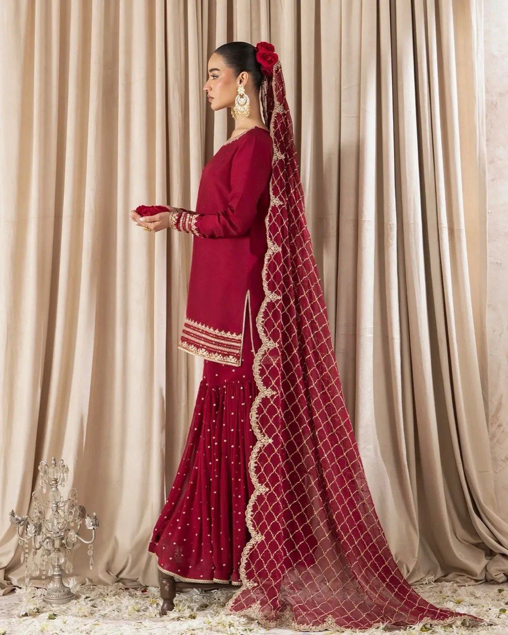 Wedding Wear Maroon Color Faux Georgette And Thread With Sequence Work Sharara Suit