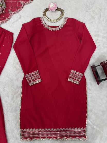 Wedding Wear Maroon Color Faux Georgette And Thread With Sequence Work Sharara Suit